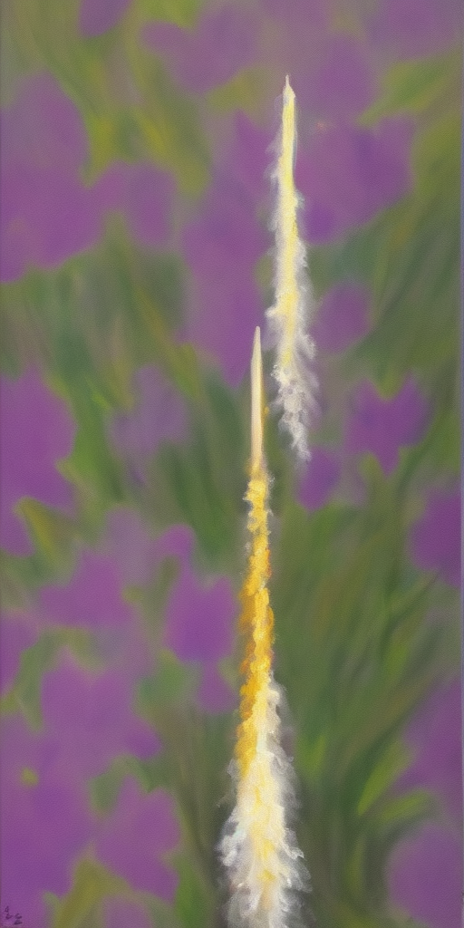 a oil painting of a rocket flies through an orchid