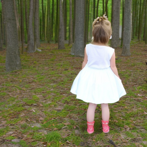 a little girl wearing a white skirt magical forest, 