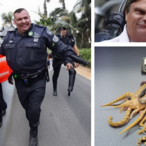 a chain and squid arrested, bolsonaro laughing and throwing the keys away.