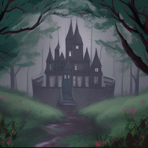 castle in forest, digital art, illustration