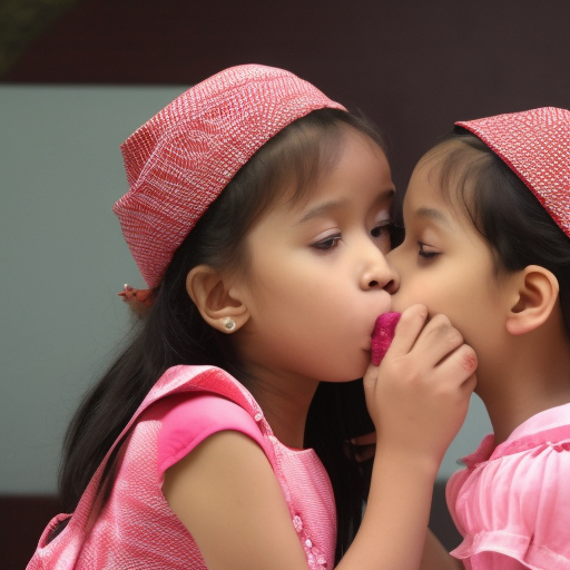 two Little melayu girl kissing in children show 
