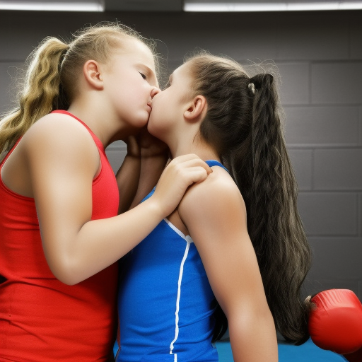 two preteens wwe girl kissing in gym 
