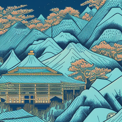 dan mumford blue pen illustration high quality landscape Japanese 