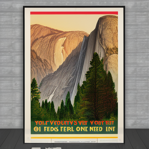 vintage poster, realistic style, yosemite, focus on half dome