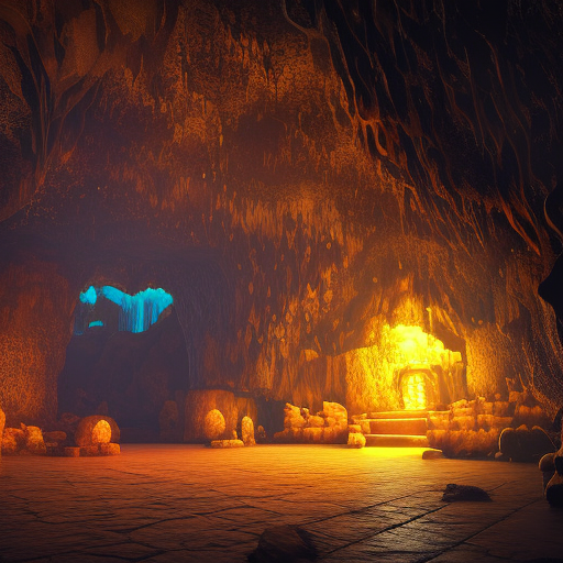 dark fantasy kingdom, cavern, glowing lights, hyperrealistic, 4k hd