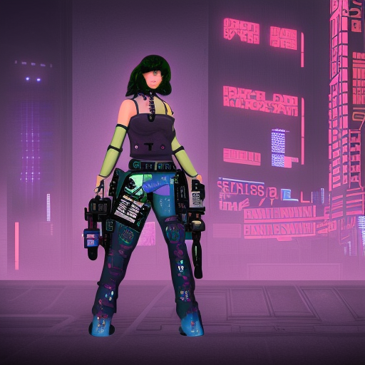photorealism Cyberpunk Night Female Techno Sassy Gun-Ready War Scape