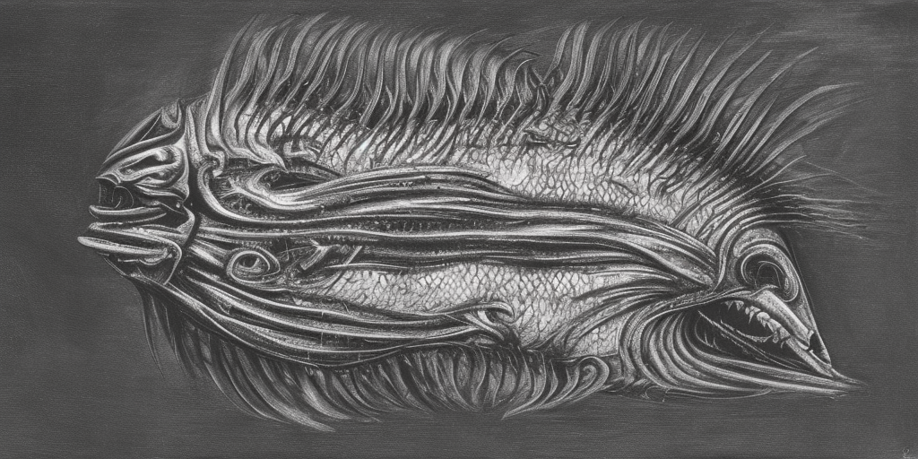 a H.R. Giger of a Burning fish