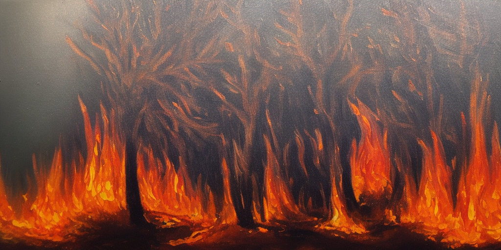 a oil painting of a Burning Tree