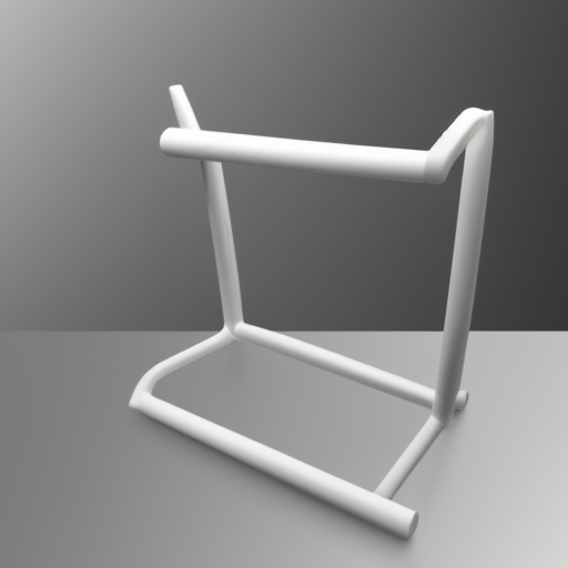 Modern stand for a flute, industrial design, front view, white background 
