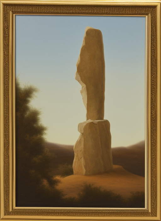 frontal view of an ivory obelisque standing alone in the desert oil painting 