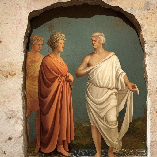 photo of an ancient roman fresco on a wall in an ancient roman villa : bill Clinton as a roman noble senator. dressed in a white toga. serious facial expression. grills meats. detailed, intricate artwork. faded shadows