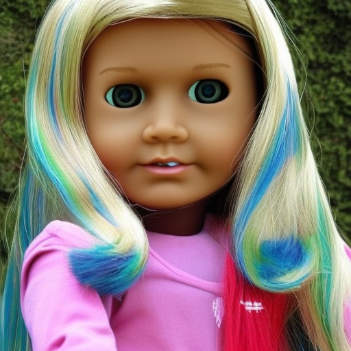 an american girl doll. With a doll another doll with rainbow hair