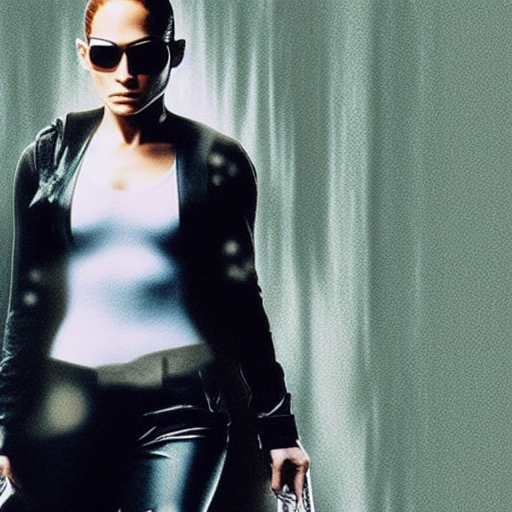 Realistic movie still of J Lo in the Matrix