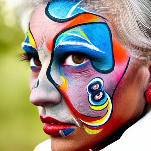 A beautiful potrait of a machine with face paint, wrinkles, high quality, photoshoot