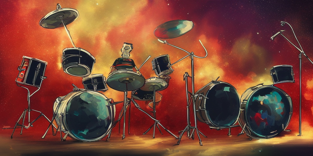 a artstation of Exploding drummers and cosmic keyboardists