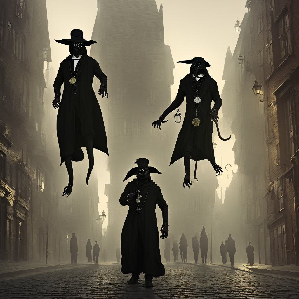 a photography of plague doctor walks through a Victorian city, trending in artstation, photo-realistic, dramatic light, bokeh effect, volumetric fog, detailed