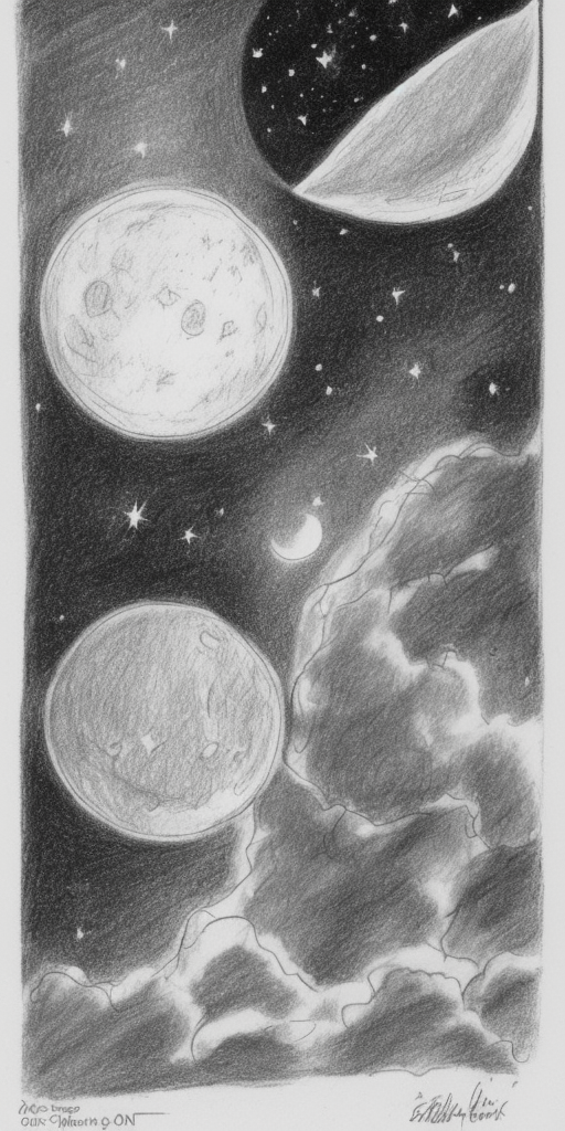 a drawing of Orion Gazes at Moon Before Return to Earth