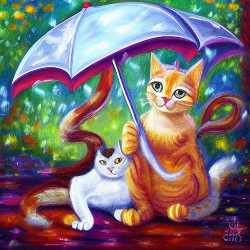 Cats painting in the rain