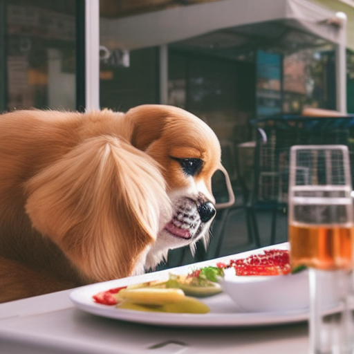 a cute dog stares longingly at lunch, photo
