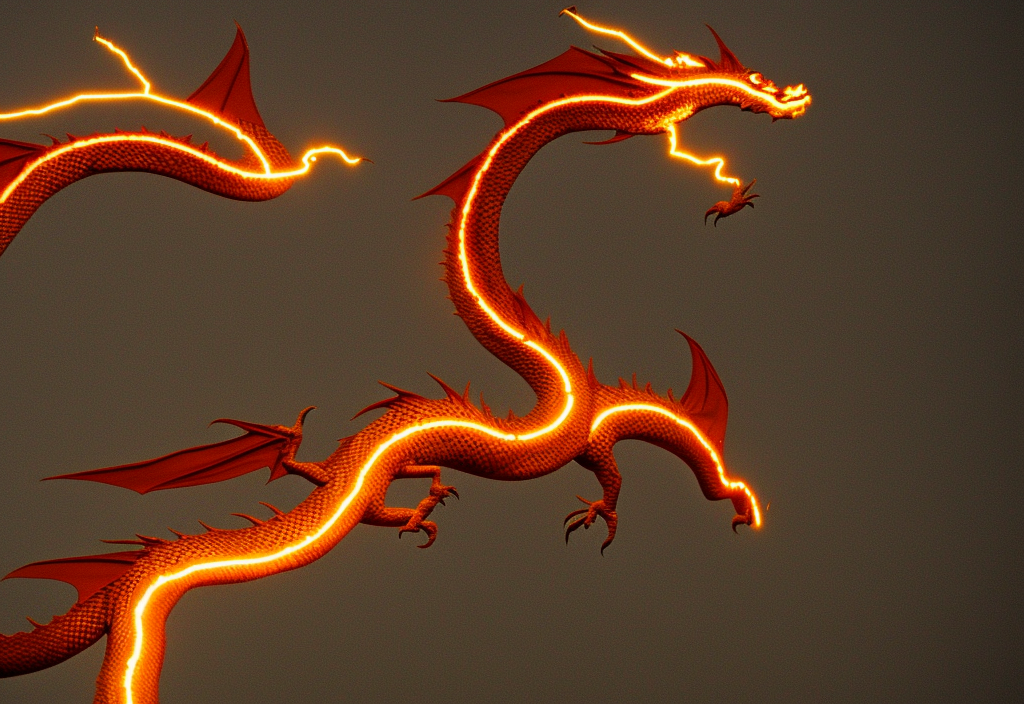 
an eastern dragon, made from lightning from a storm