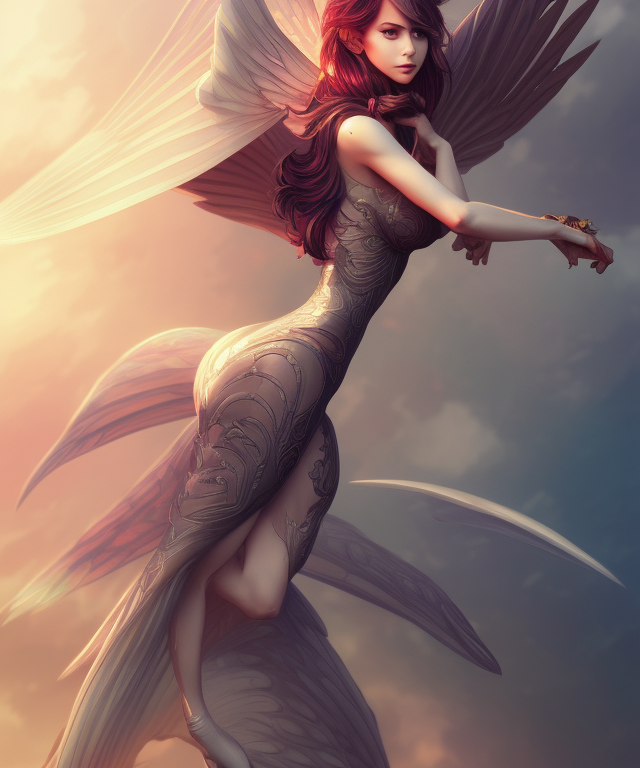3 / 4 view of woman with wings, confident pose, pixie character, video game genshin impact, cell shaded anime intricate, elegant, sharp focus, illustration, highly detailed, concept art, matte, magali villeneuve, artgerm, anime, trending on artstation