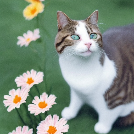 a cat make of the flowers, with fine lines