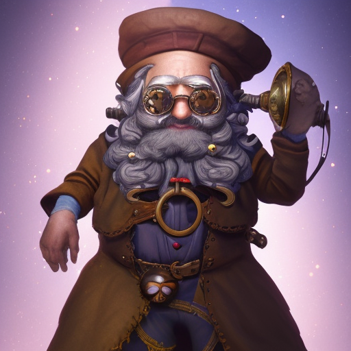 Closeup of an old steampunk gnome alchemist in a labatory with thick glasses and a beard, 4k, Highly Detailed, Masterpiece, Pretty Face, Digital Illustration, Cinematic Lighting, Realistic, Sharp Focus, Centered, Beautifully Lit, Bioluminescent by Stanley Artgerm Lau