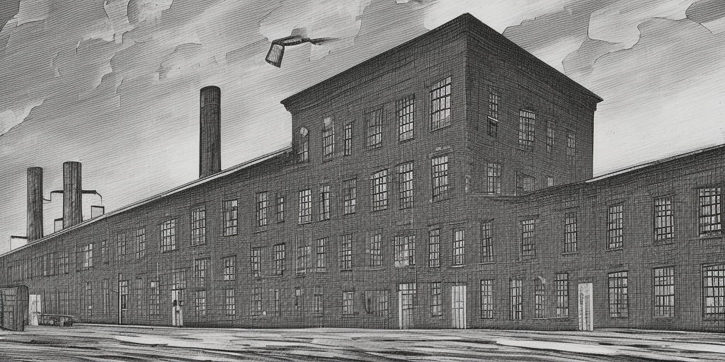 A black and white drawing of a factory in Wuppertal, a very close-up shot. It's a clear and bright day. In the center of the picture, a brick chimney rises up, dominating the upper half of the image. In the background, behind the industrial building, there is a tree. Actually, everything except for the chimney is in a deep, dark shadow. The chimney, on the other hand, as the tallest object, rises phallically and reaches out to the sunlight as if it were a tree turning towards its source of nourishment. The other tree, which is not just like a tree, but a real tree, is only a dark outline. Would it be a bit too overblown if I were to say: Here, the human work of capitalism rises above natural creativity, showing its strength and pride, without realizing that its downfall is already embedded in this outstanding pride? Or is a chimney sometimes just a chimney?