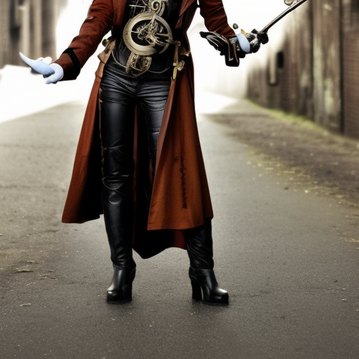 steampunk fantasy woman in trenchcoat