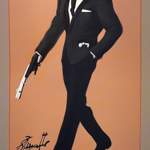portrait of a young Sean Connery as James Bond, impeccably dressed, by Robert McGinnis