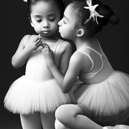 two Little ballet malaysia girl kissing 