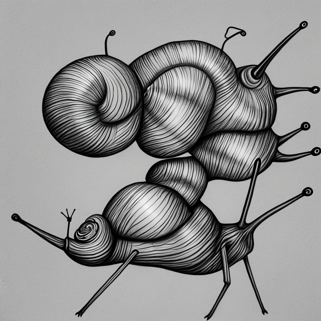 SNAIL MOSQUITO black and white pencil illustration high quality