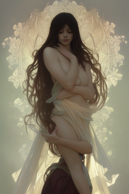 A full body portrait of a beautiful ethereal delicate mage queen meditative pose, intricate, elegant, highly detailed, digital painting, artstation, concept art, smooth, sharp focus, illustration, art by krenz cushart and artem demura and alphonse mucha