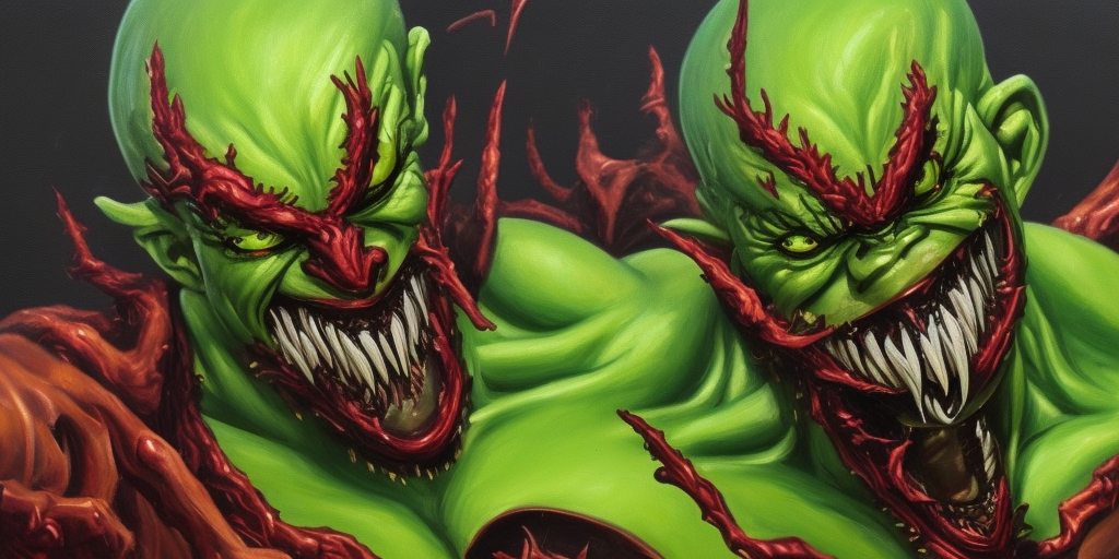 a oil painting of Carnage Venom Green Goblin
