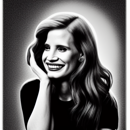 jessica chastain smiling  black and white pencil illustration high quality