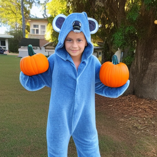a boy wearing a hand made halloween koala costume