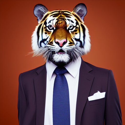 A tiger wearing a suit jacket with a tie