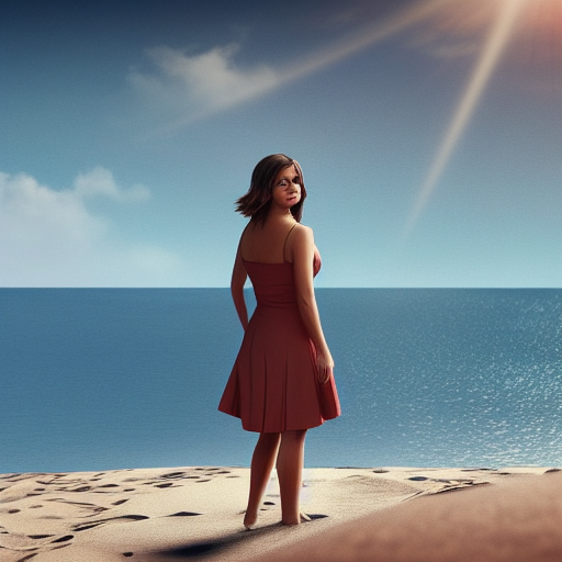 Jenna Coleman at the beach, highly detailed, photorealistic portrait, bright studio setting, studio lighting, crisp quality and light reflections, unreal engine 5 quality render
