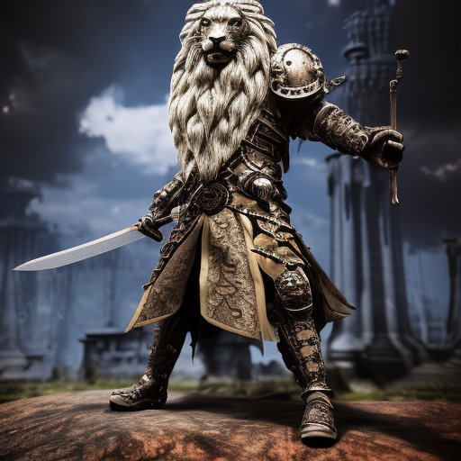  "Lion"with sword, fantasy,  black background,detailed,8k,steampunk, metal, unreal engine 5, high definition