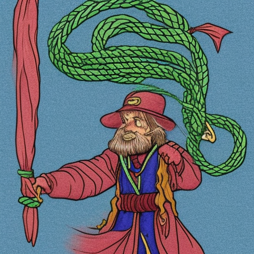 wizard wearing viridian rope raiding fish