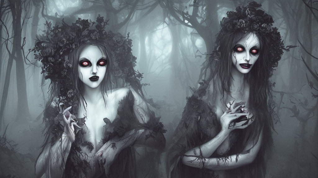 gothic dead beautiful female witchs, digital painting, liminal eerie midnight backlit, a picture taken by Daniel Dos Santos and Michael Komarck