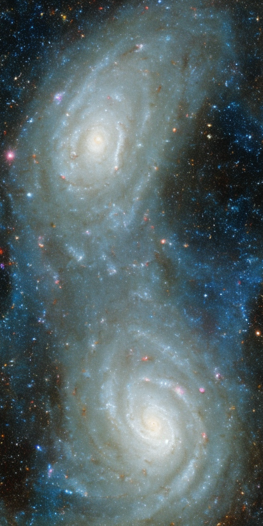a artstation of a Beautiful spiral galaxy NGC 6744 is nearly 175,000 light-years across, larger than our own Milky Way. It lies some 30 million light-years distant in the southern constellation Pavo, its galactic disk tilted towards our line of sight. This Hubble close-up of the nearby island universe spans about 24,000 light-years across NGC 6744's central region in a detailed portrait that combines visible light and ultraviolet image data. The giant galaxy's yellowish core is dominated by the visible light from old, cool stars. Beyond the core are pinkish star forming regions and young star clusters scattered along the inner spiral arms. The young star clusters are bright at ultraviolet wavelengths, shown in blue and magenta hues. 