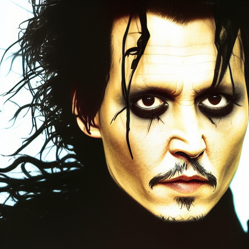 photo of johnny depp as edward scissorhands, highly detailed, centered, solid color background, realistic photography