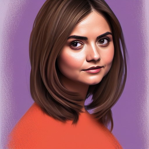 Jenna Coleman beautiful portrait, beautiful bone structure, symmetrical facial features, big eyes, retrousse nose, strong eyebrows, dimples, digital painting, long flowing hair