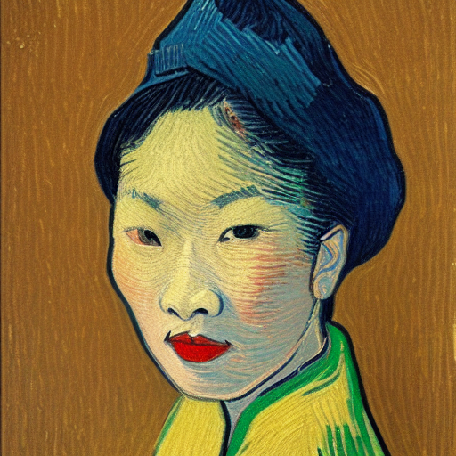 young asian woman picture van gogh style potrait smiling