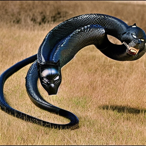 Black panther tackling a snake