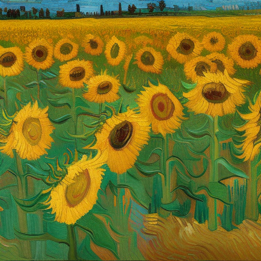  a field of sunflowers, oil painting on canvas, van gogh