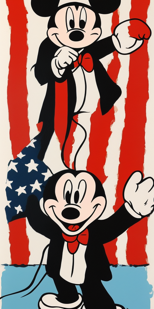 a painting of Uncle Sam with an Mickey Mouse Face