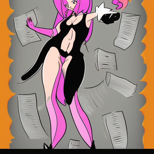 portrait of curvy anthropomorphic cat woman, with long pink hair, cute, high detail, 90s anime