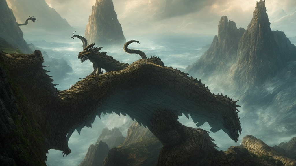 a dragon hovers above a river with a lost city on a cliff in the distance, 4 k resolution, ultra detailed, matte oil painting, mysterious, wallpaper, art by greg rutkowski